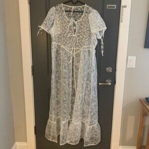 By Anthropologie Sheer Short Puff Sleeve Organza Maxi Dress/ Robe